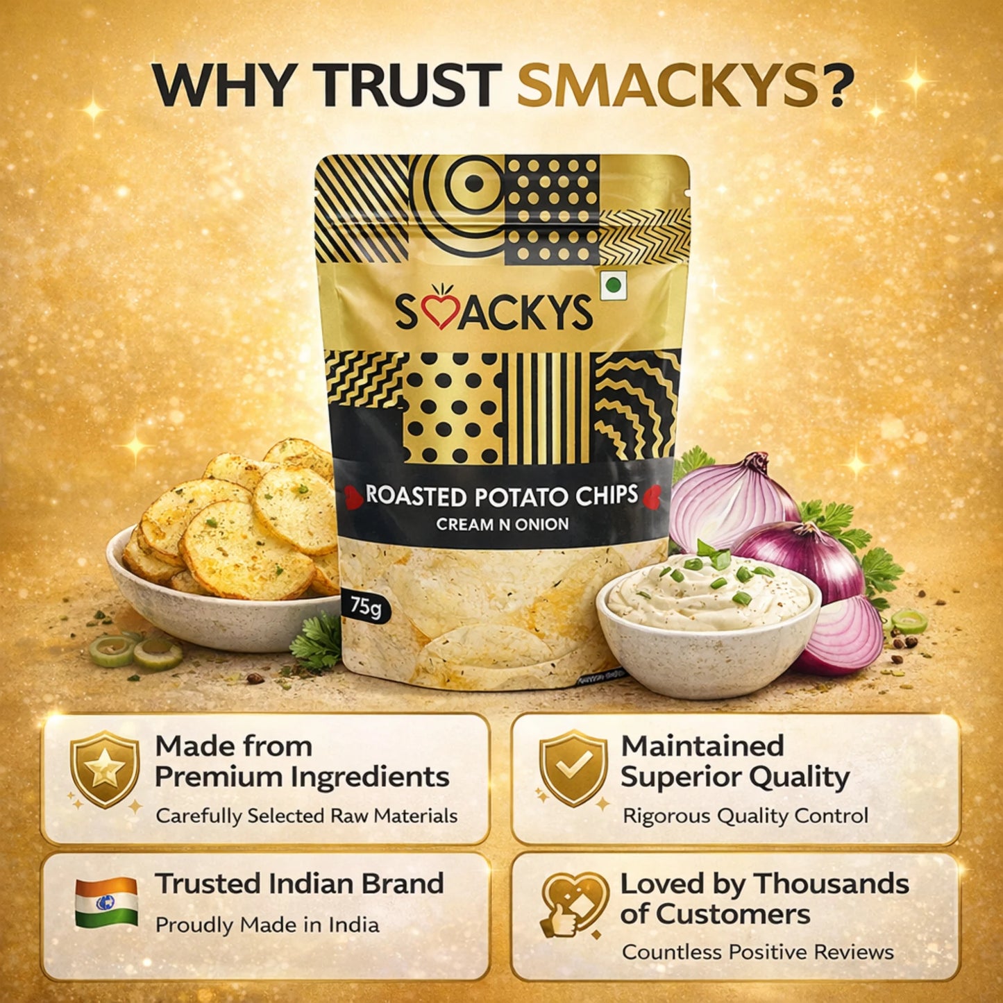 SMACKYS ROASTED POTATO CHIPS CREAM N ONION 75G