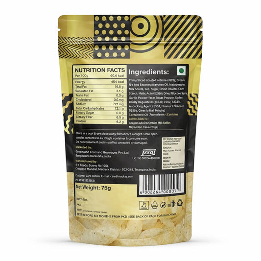 SMACKYS ROASTED POTATO CHIPS CREAM N ONION 75G