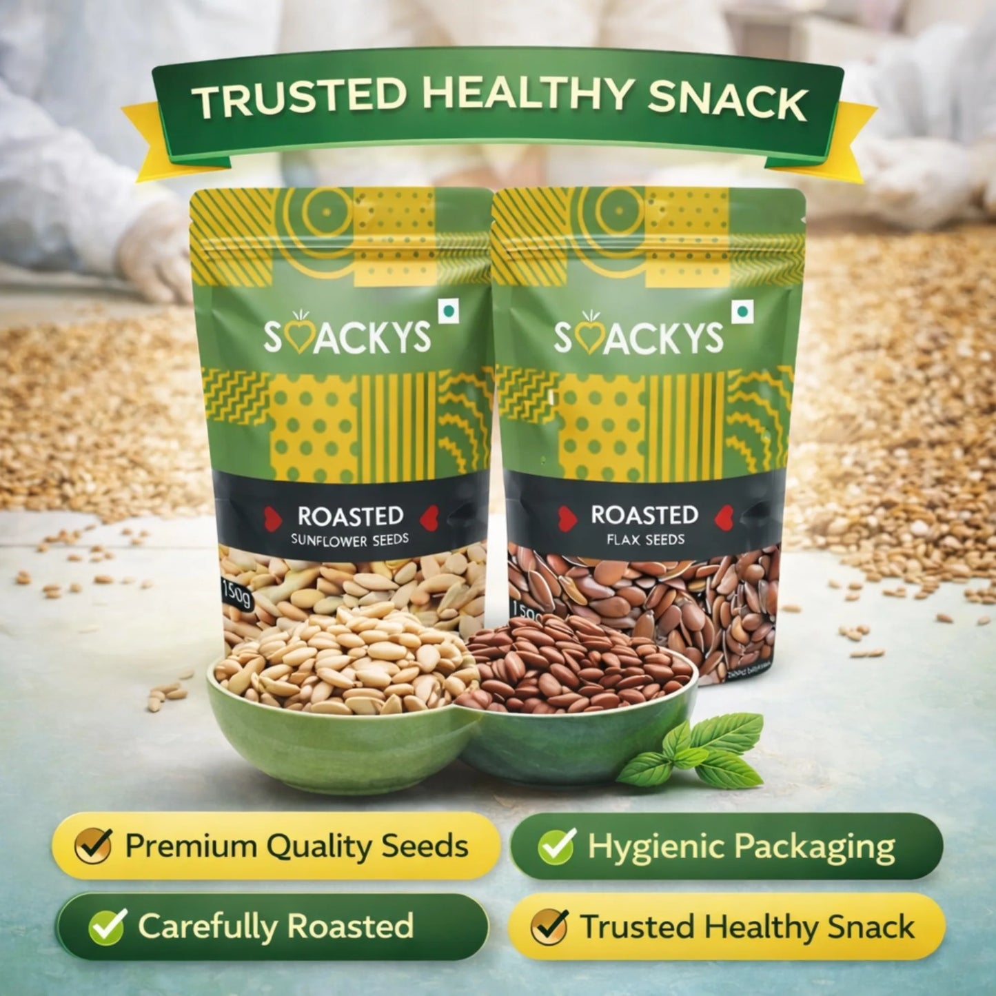 SMACKYS ROASTED FLAX SEEDS 150G + SMACKYS ROASTED SUNFLOWER SEEDS 150G,COMBO OF 2