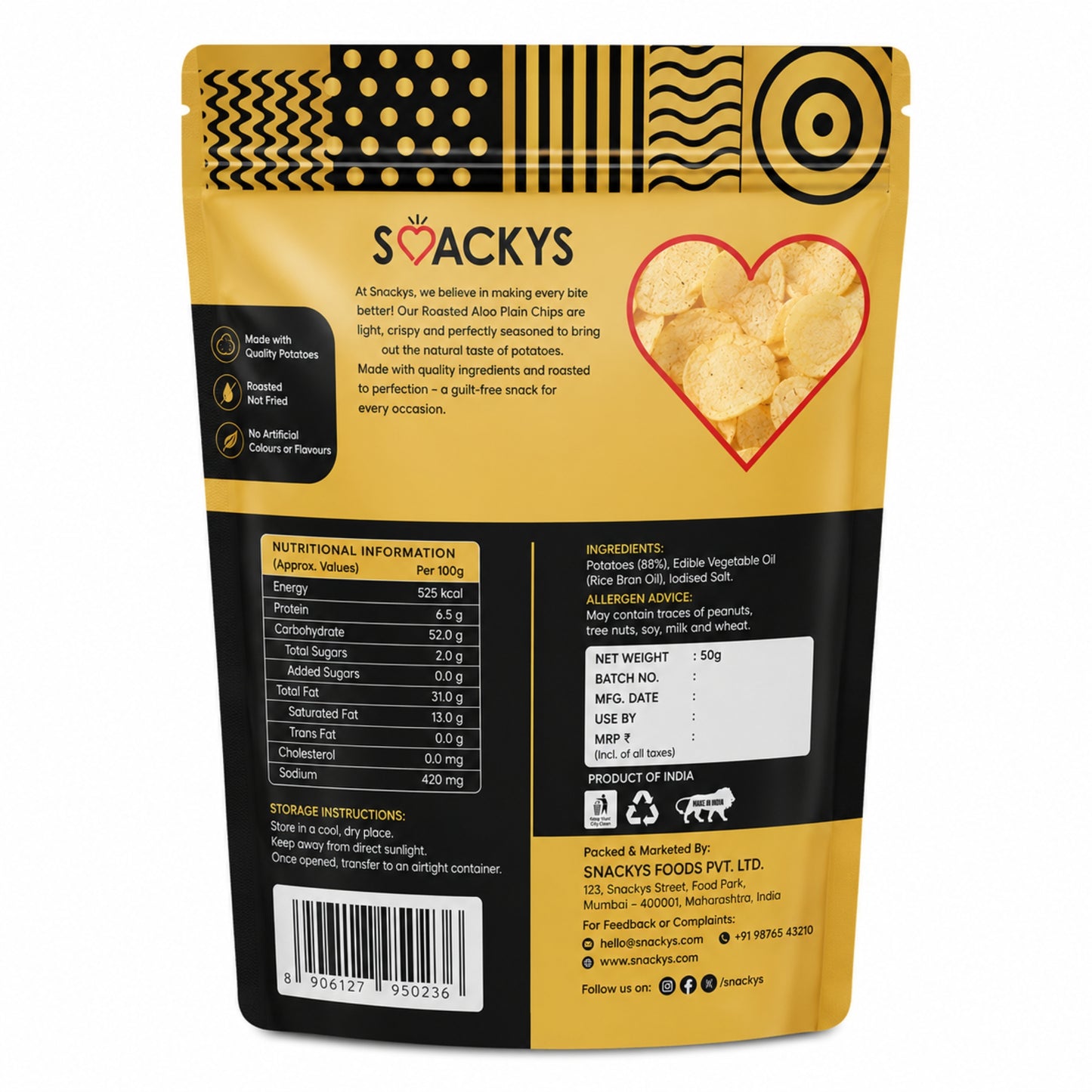 Smackys Roasted Aloo Plain Chips 50g
