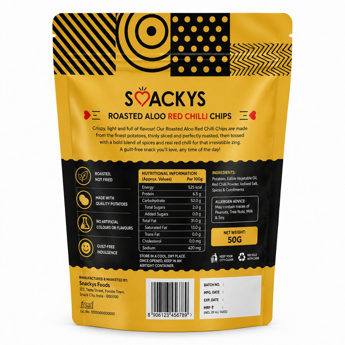 Smackys Roasted Aloo Red Chilli Chips 50g