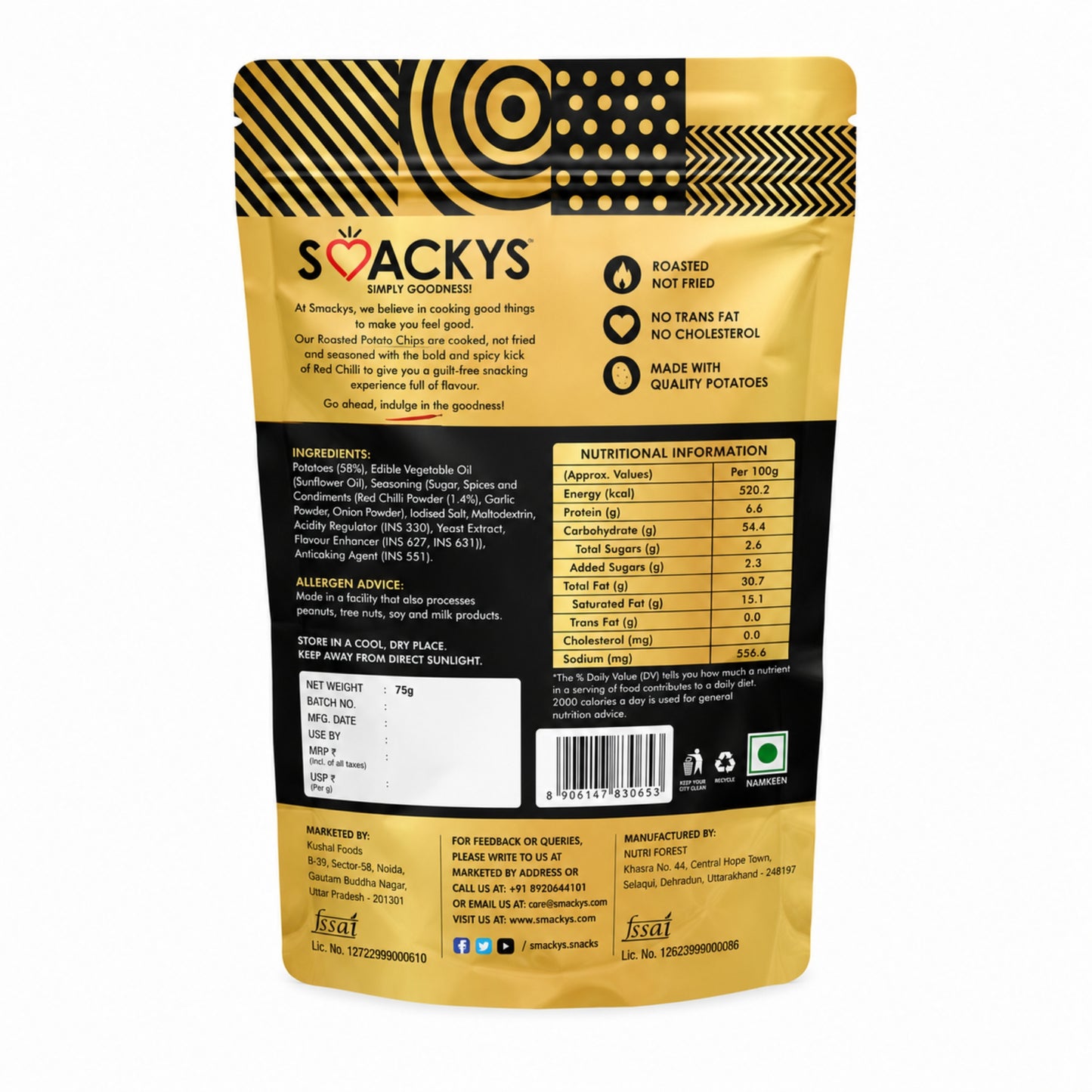Smackys Roasted Potato Chips Red Chilli 75g