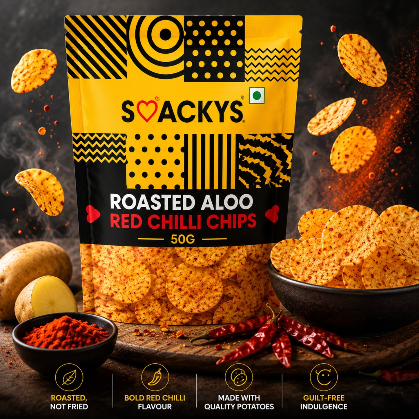 Smackys Roasted Aloo Red Chilli Chips 50g