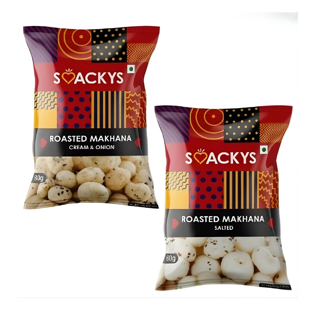 SMACKYS ROASTED MAKHANA 80G (SALTED + CREAM & ONION) + FREE ROASTED MAKHANA CHEESE 25G,COMBO OF 2