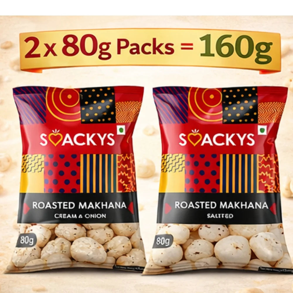 SMACKYS ROASTED MAKHANA 80G (SALTED + CREAM & ONION) + FREE ROASTED MAKHANA CHEESE 25G,COMBO OF 2