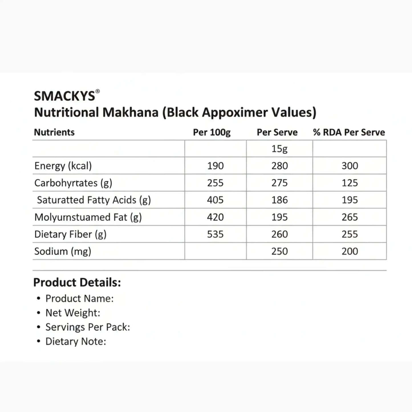 SMACKYS ROASTED MAKHANA BLACK PEPPER & SALT 80G