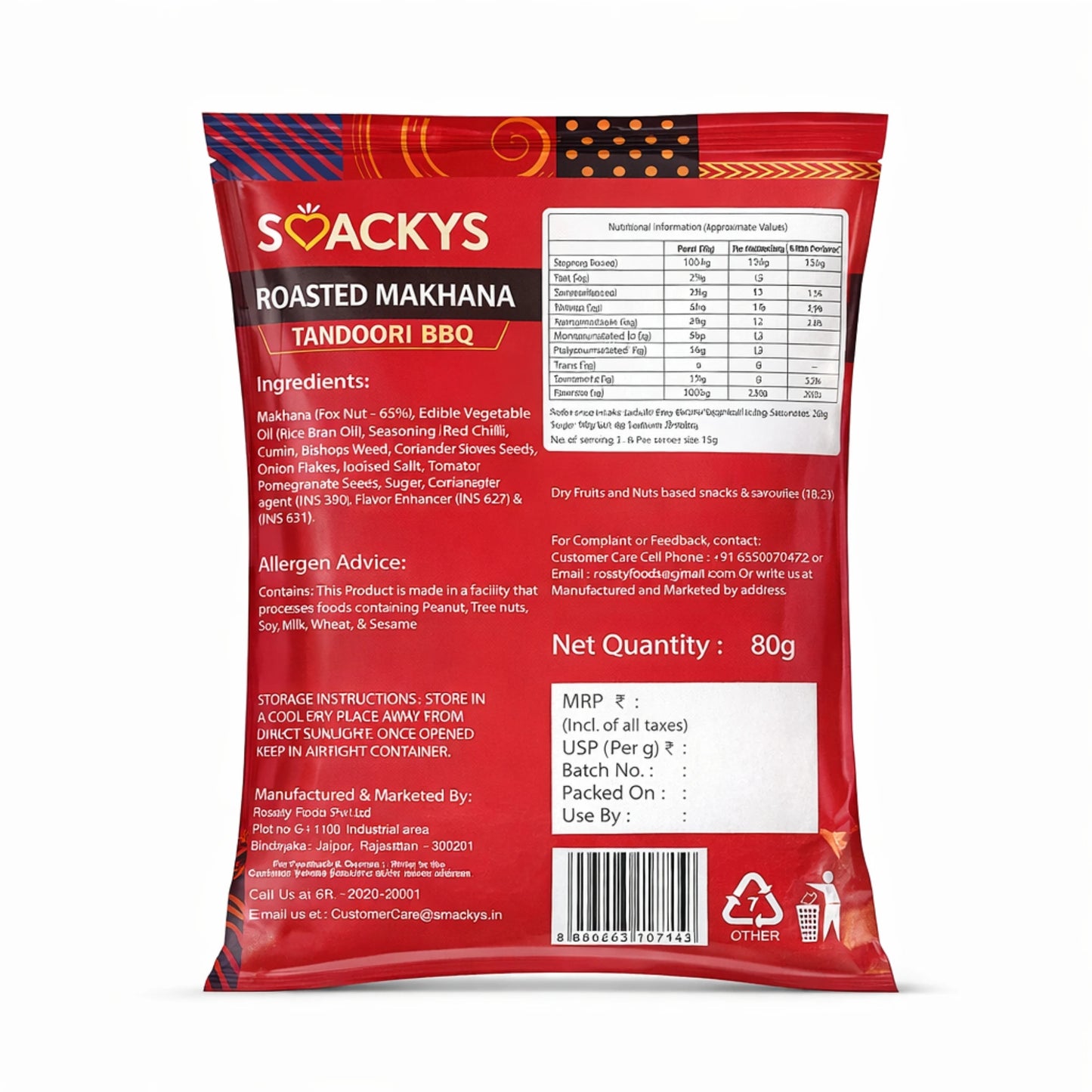 SMACKYS ROASTED MAKHANA TANDOORI BBQ 80G