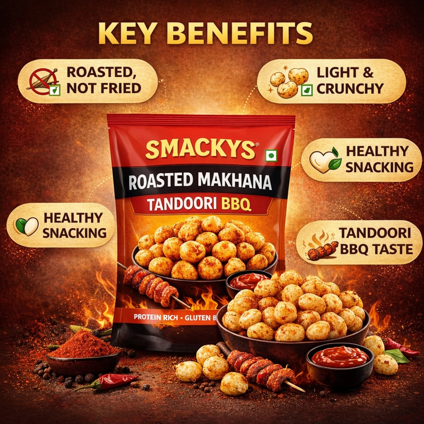 SMACKYS ROASTED MAKHANA TANDOORI BBQ 80G