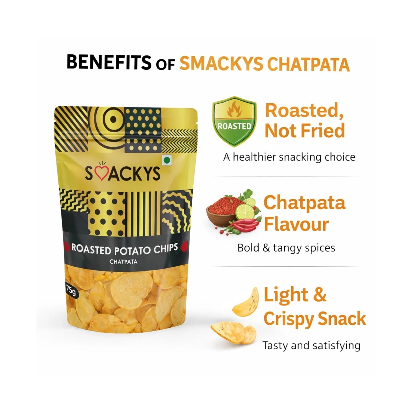 SMACKYS ROASTED POTATO CRISP CHATPATA 75G