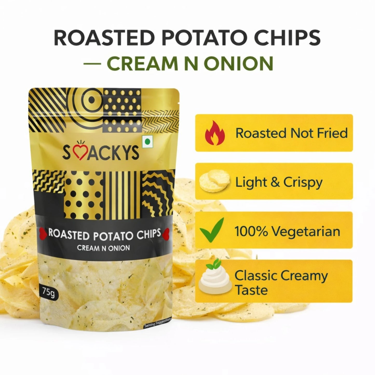 SMACKYS ROASTED POTATO CHIPS CREAM N ONION 75G