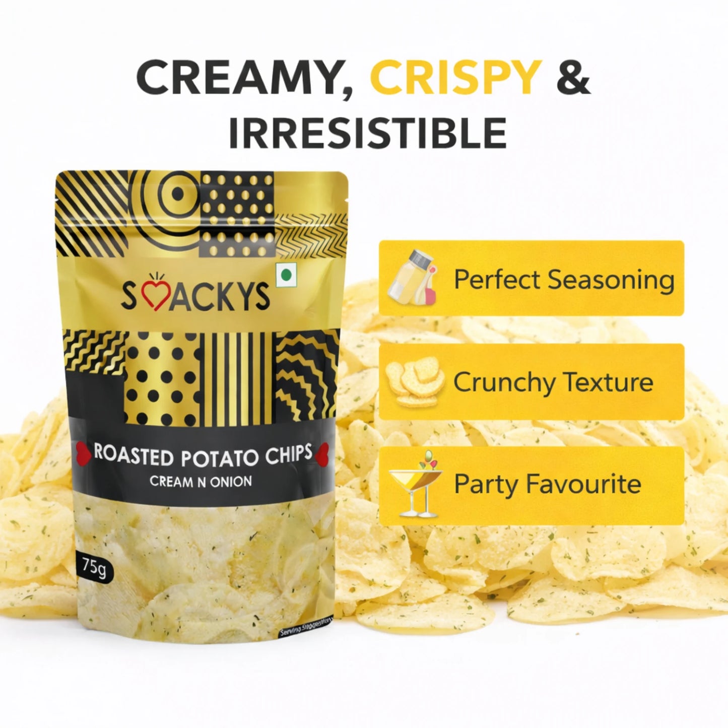 SMACKYS ROASTED POTATO CHIPS CREAM N ONION 75G