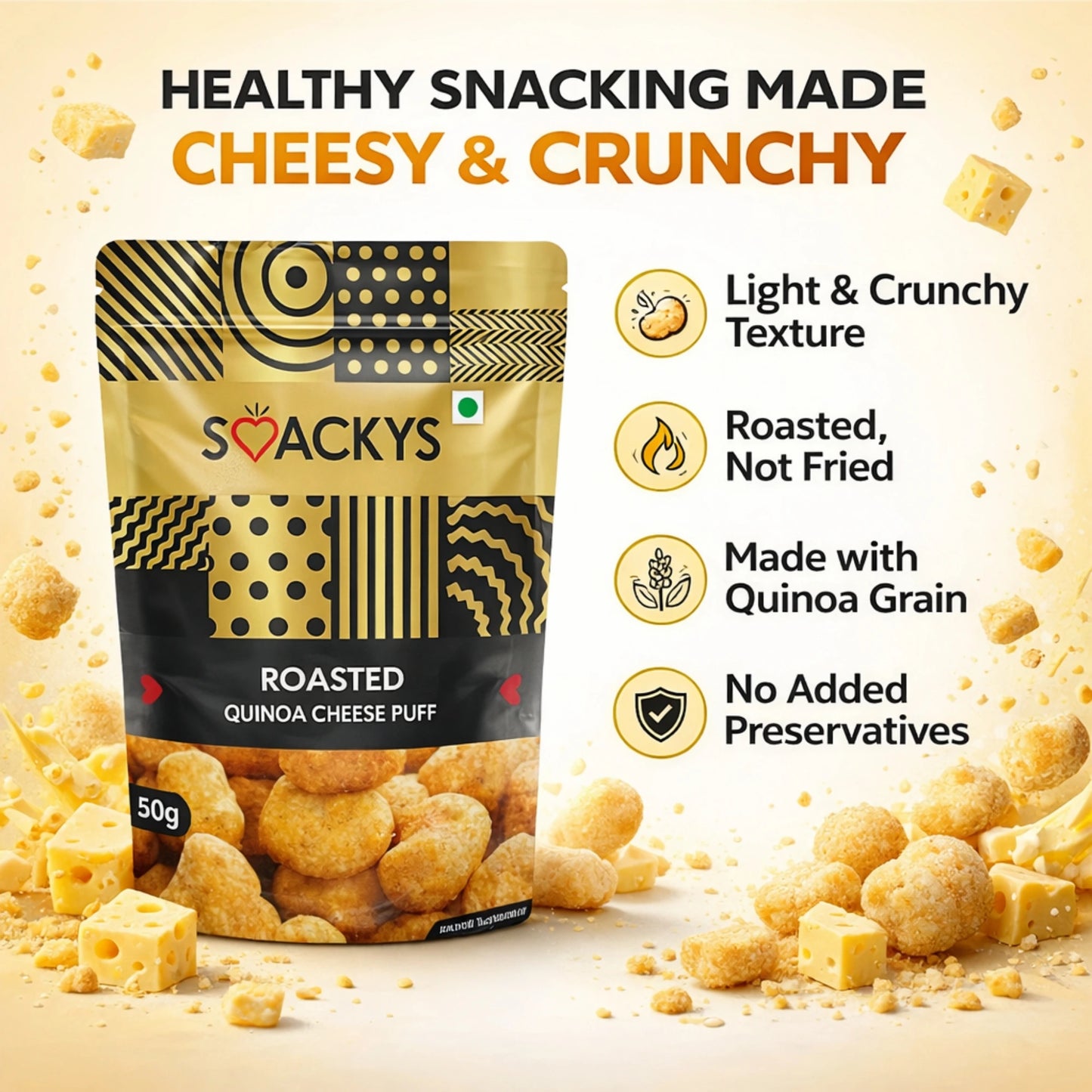 SMACKYS ROASTED QUINOA CHEESE PUFF 50G