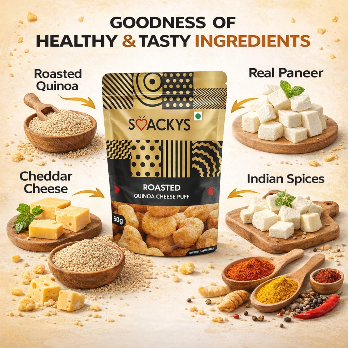 SMACKYS ROASTED QUINOA CHEESE PUFF 50G