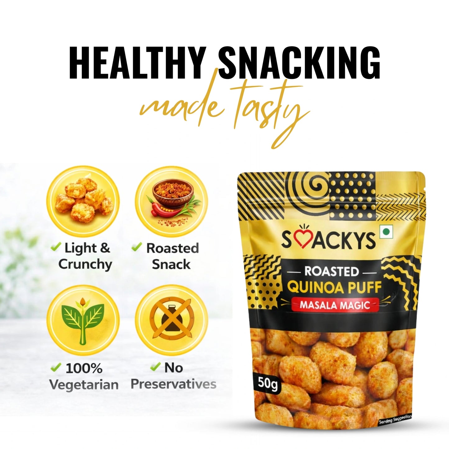 SMACKYS ROASTED QUINOA PUFF MASALA MAGIC 50G