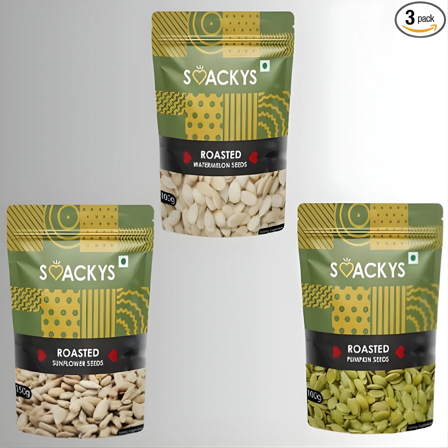 SMACKYS ROASTED (SUNFLOWER SEEDS 150G + PUMPKIN SEEDS 100G + WATERMELON SEEDS 100G),COMBO OF 3
