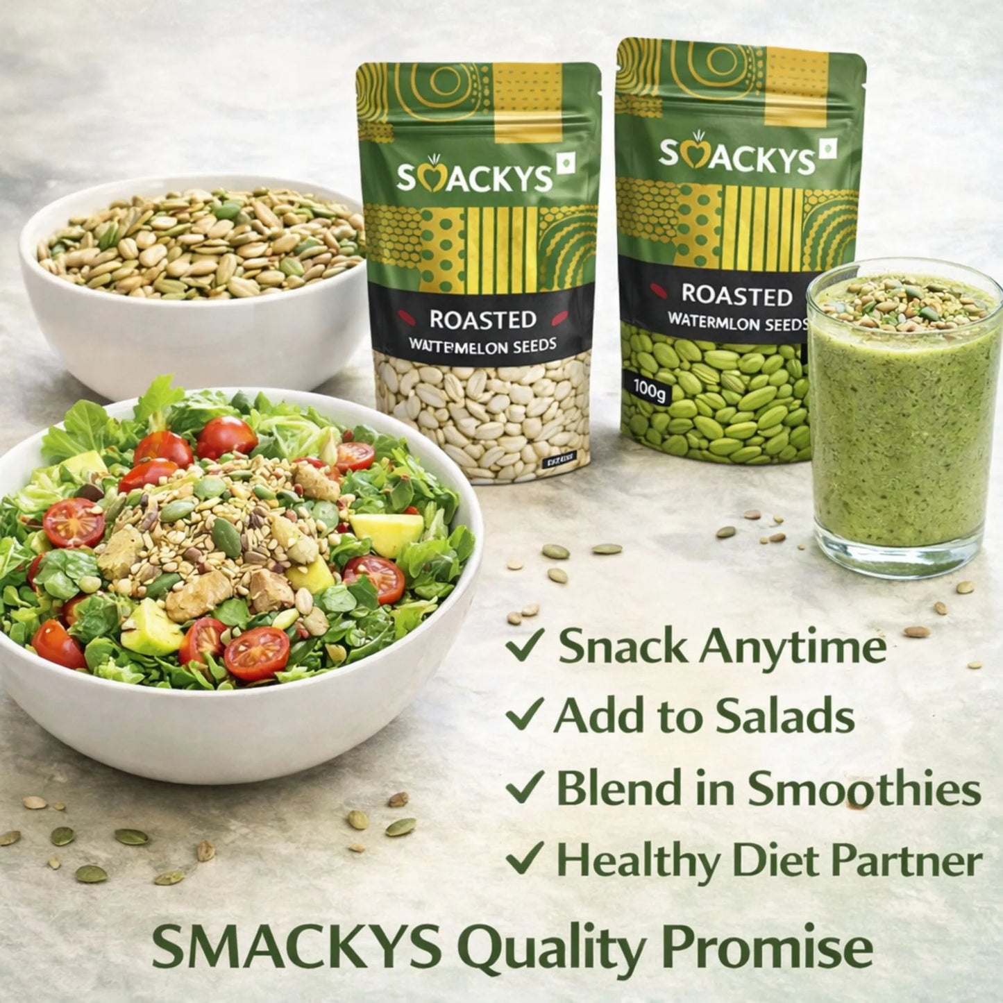 SMACKYS ROASTED (SUNFLOWER SEEDS 150G + PUMPKIN SEEDS 100G + WATERMELON SEEDS 100G),COMBO OF 3