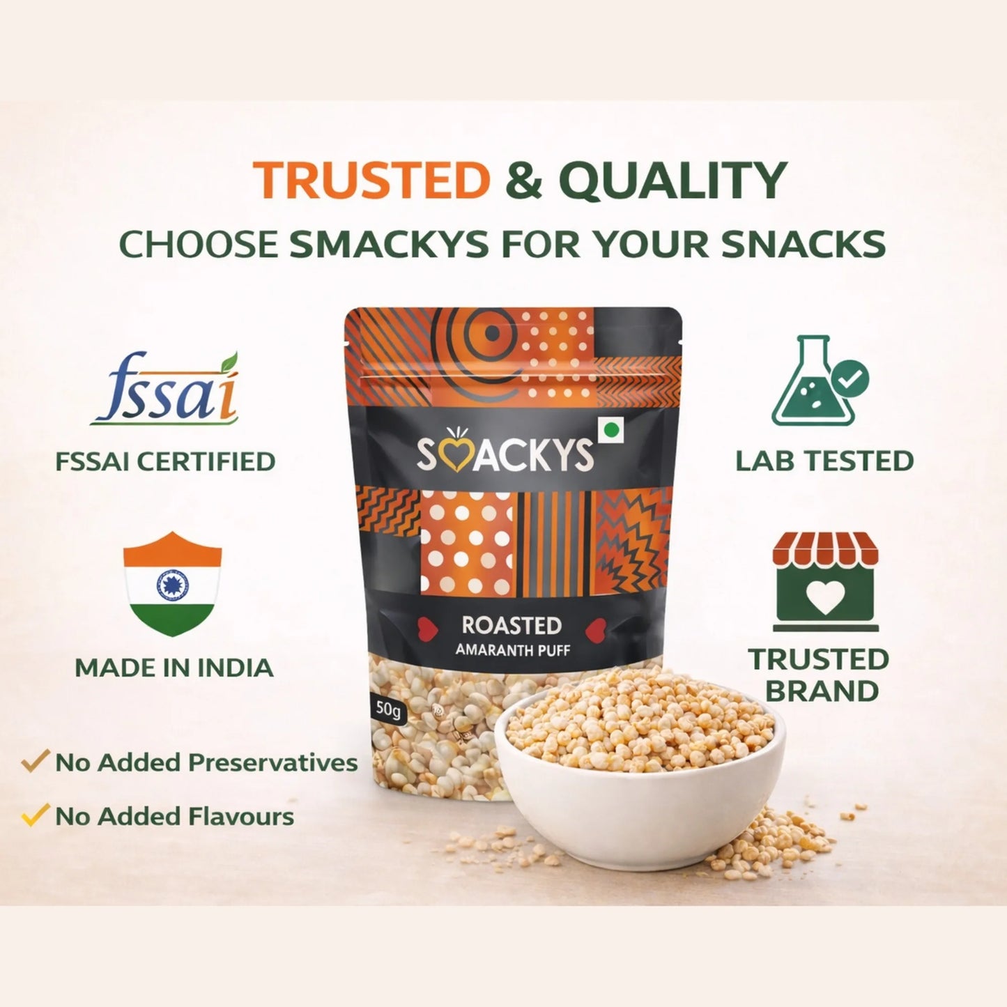 Smackys Roasted Amranth Puff 50g