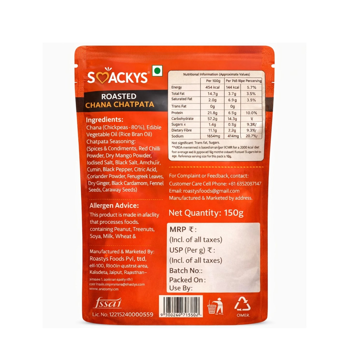 SMACKYS ROASTED CHANA CHATPATA 150G