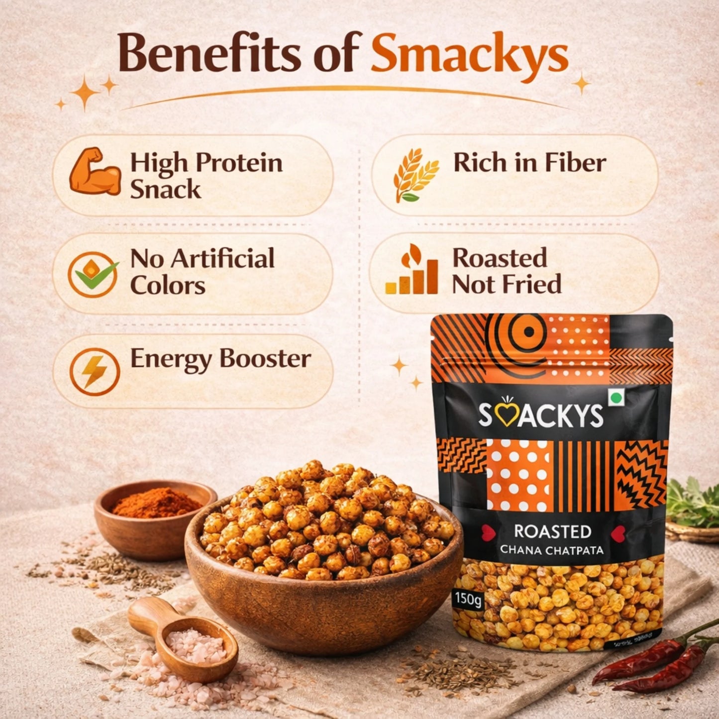 SMACKYS ROASTED CHANA CHATPATA 150G