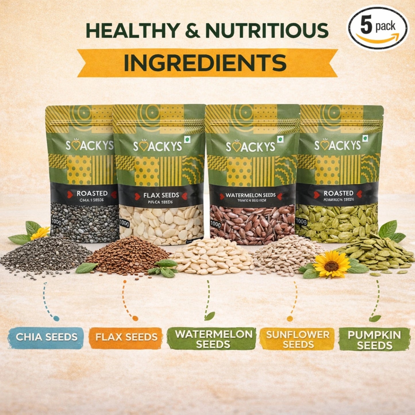 Smackys Roasted Seeds Combo,Pack of 5