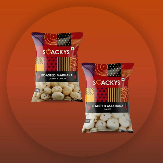SMACKYS ROASTED MAKHANA 80G (SALTED + CREAM & ONION) + FREE ROASTED MAKHANA CHEESE 25G,COMBO OF 2