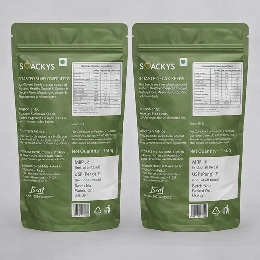 SMACKYS ROASTED FLAX SEEDS 150G + SMACKYS ROASTED SUNFLOWER SEEDS 150G,COMBO OF 2